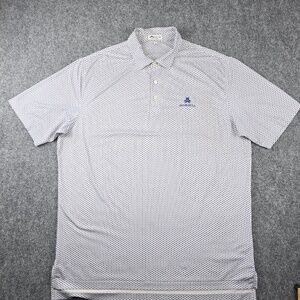 Peter Millar White Polo with Blue Embroidered Logo and Micro Pattern